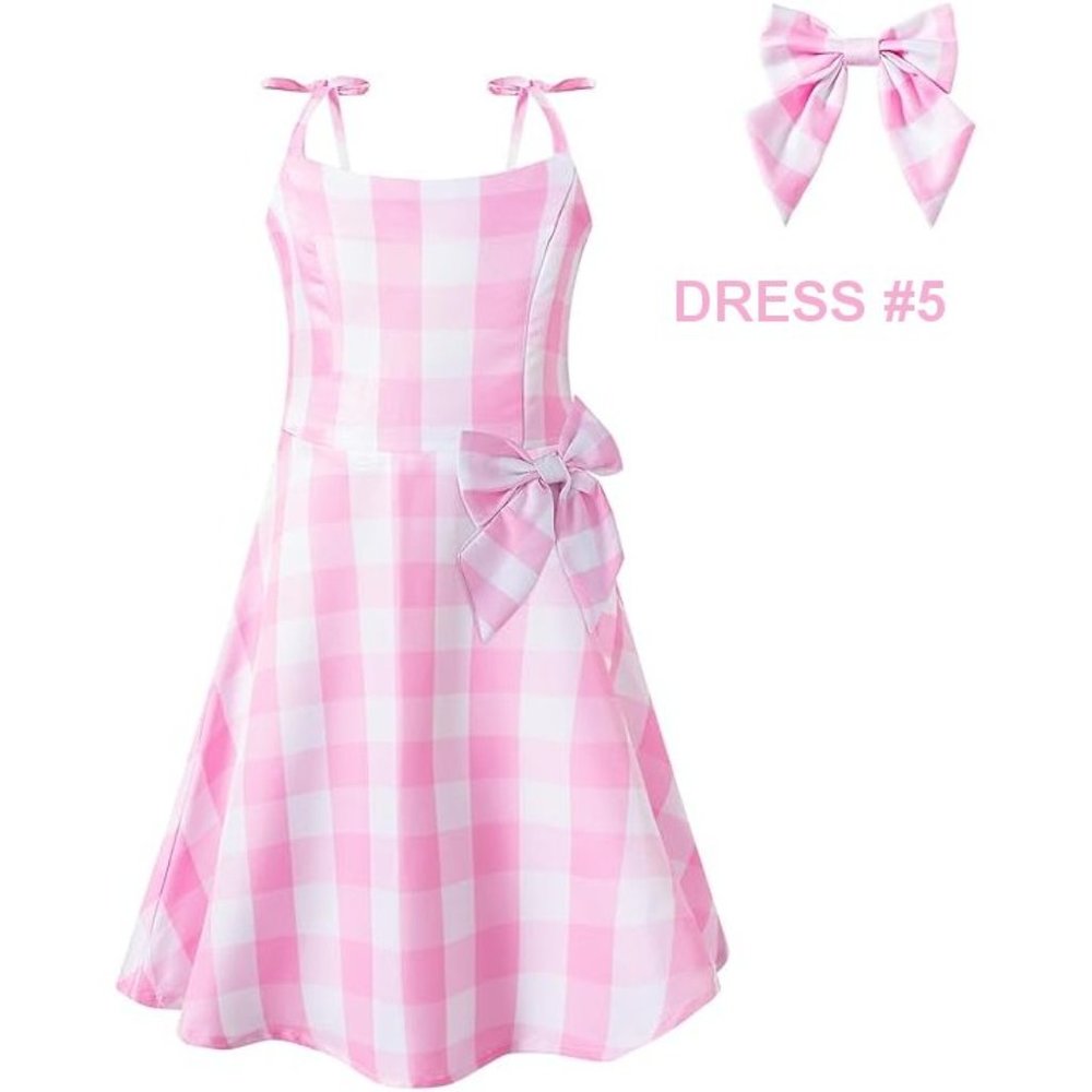 NWT Adorable Barbie Costume Movie Pink Gingham Plaid Girls Dresses +Gift - Picture 12 of 16